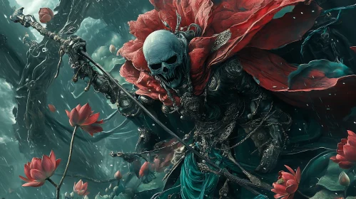 Skeletal Warrior in Lotus Field