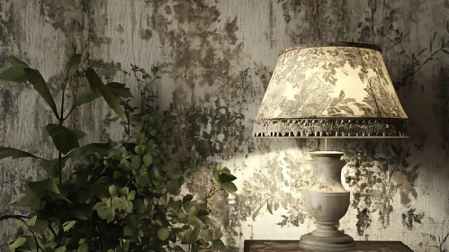 Serene Indoor Scene with Lamp and Greenery