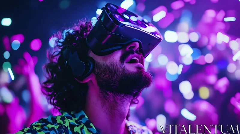 Man in VR Headset with Neon Background