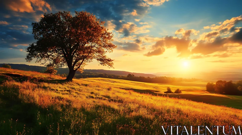 Golden Sunset Over Rolling Hills