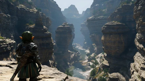 Fantasy Elf Contemplates Canyon View