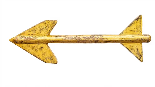 Weathered Gold Arrow on White Background