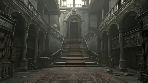Grand Interior with Staircase and Bookshelves