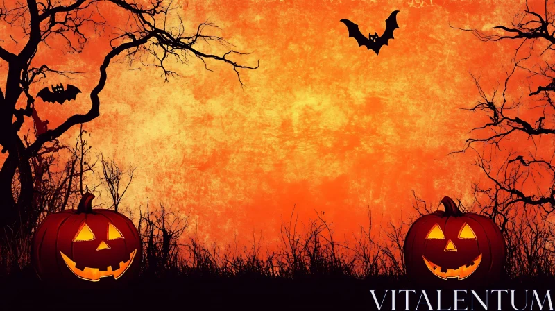 Halloween Pumpkins and Bats AI Image