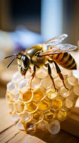 Detailed Image of Bee on Honeycomb