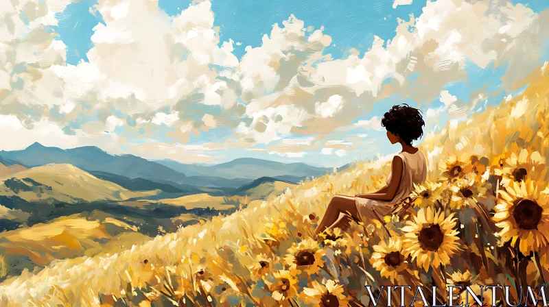 Woman in Sunflower Field