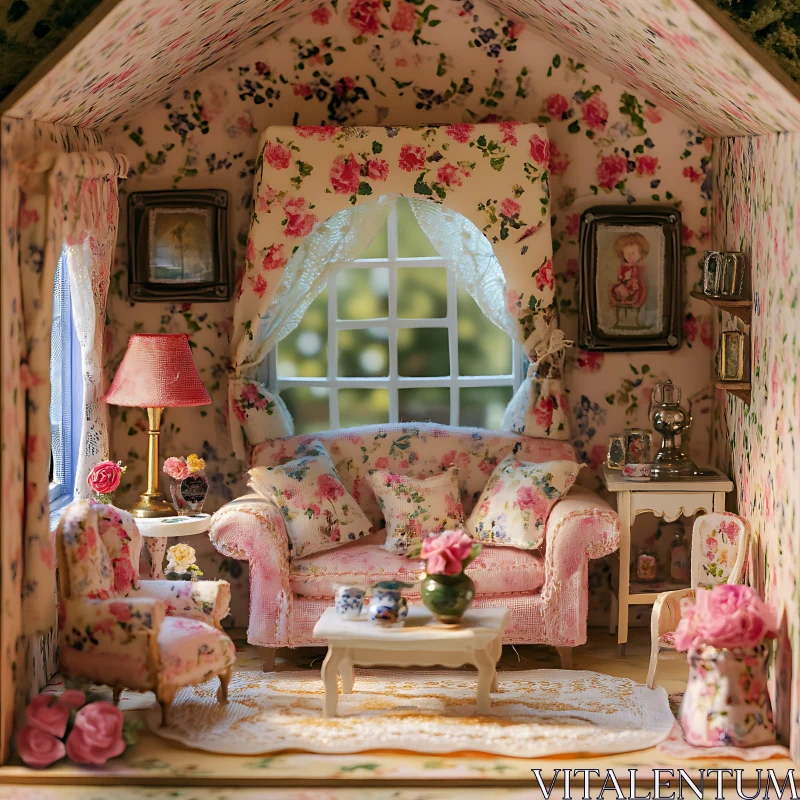 AI ART Miniature Floral Living Room