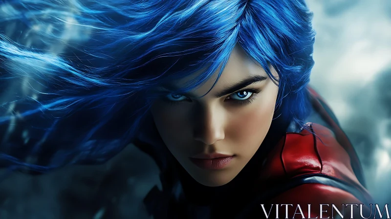 Epic Blue-Haired Warrior Portrait