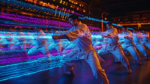 Synchronized Karate with Luminous Trails