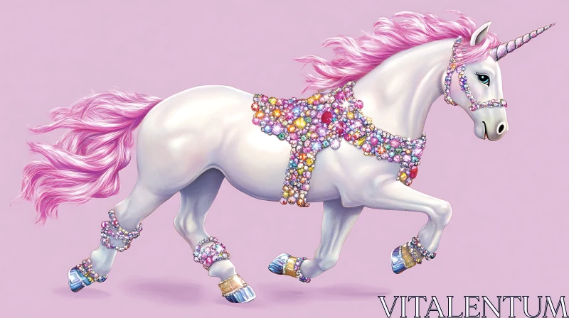 Enchanting Unicorn with Pink Mane and Gems AI Image