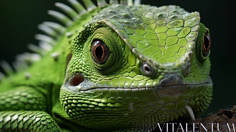 Green Iguana in Detailed Natural Composition - Macro Photography AI Image