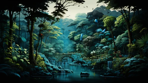 Monochrome Rainforest Illustration in Azure Tones