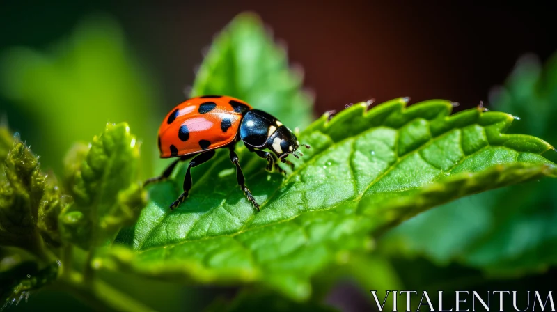 Red Ladybug on Green Leaf: A Colorful Nature Scene AI Image