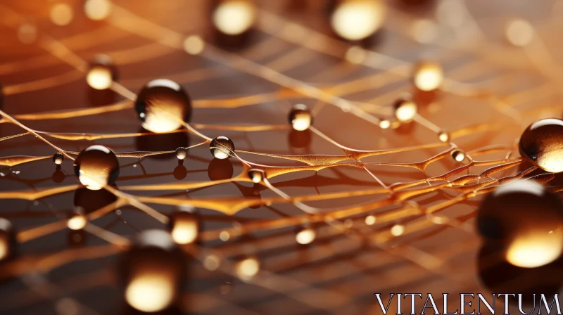 Sunlit Water Droplets on Spider Web - Futuristic Metallic Artwork AI Image