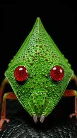 Surrealistic Green Bug With Red Eyes