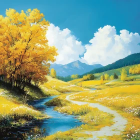 Scenic River Through Golden Fields