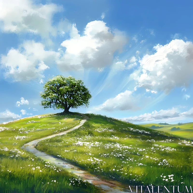 AI ART Idyllic Hilltop Tree Scenery