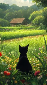 Peaceful Feline in Countryside Landscape