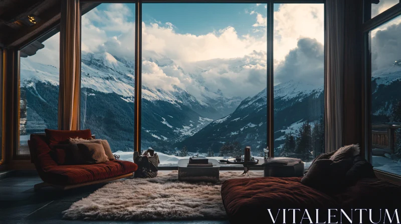 Cozy Room with Mountain Scenery AI Image