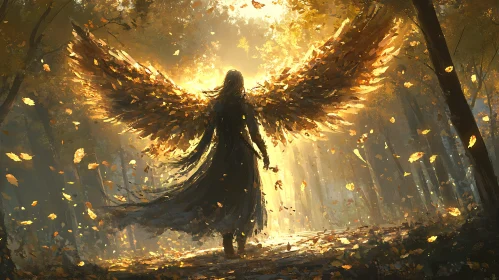 Winged Figure in Golden Forest