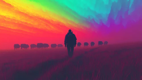 Surreal Field Landscape with Silhouette