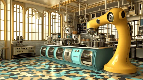 Futuristic Kitchen Interior with Robot