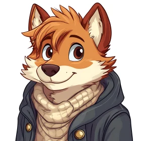 Cartoon Fox Portrait with Winter Outfit