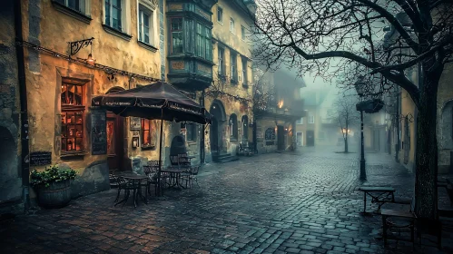 Foggy City Street Scene
