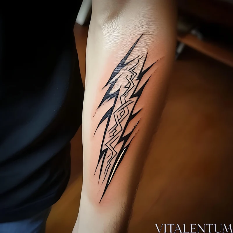 Intricate Black Ink Tattoo Design on Arm AI Image