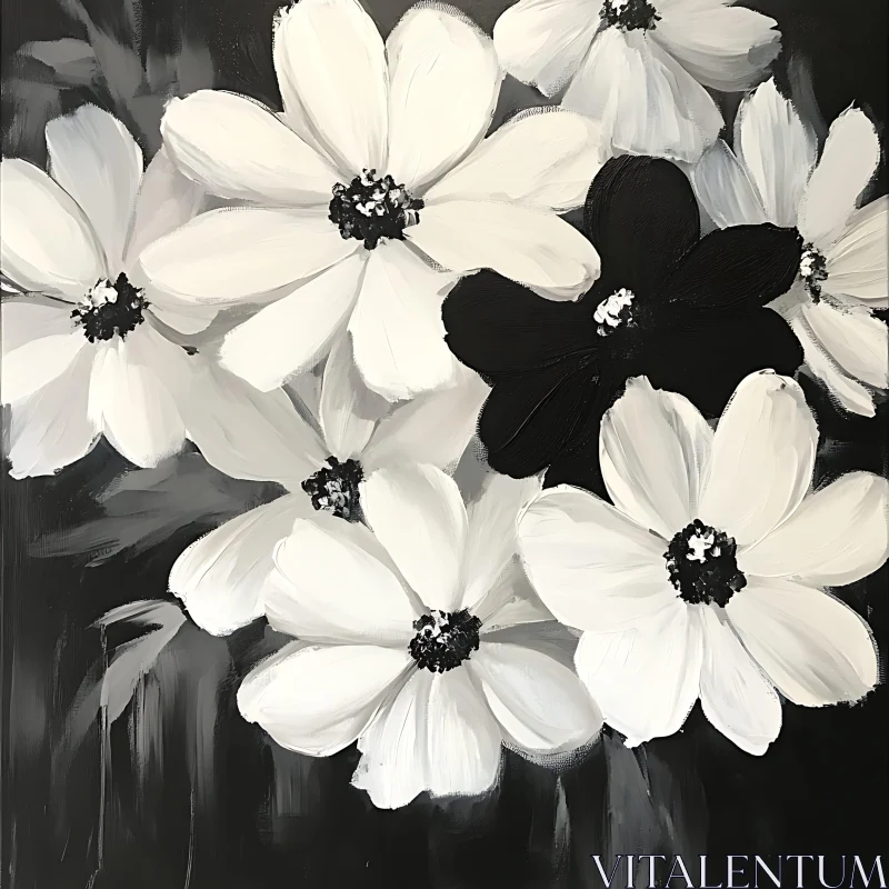 AI ART Black and White Floral Art