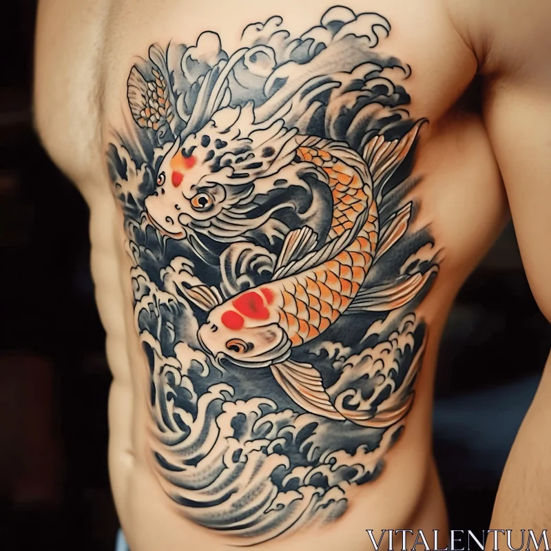 Intricate Koi Fish Water Tattoo AI Image