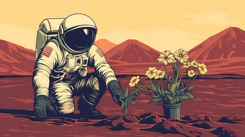 Flowers on Mars with Astronaut