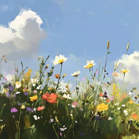 Painted Wildflowers in a Field