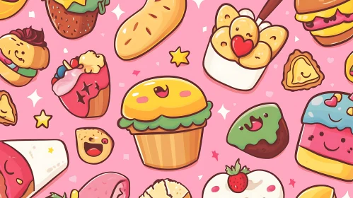 Cute Kawaii Snacks and Sweets Illustration