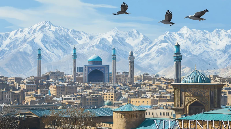 AI ART Urban Mosque Scene with Birds