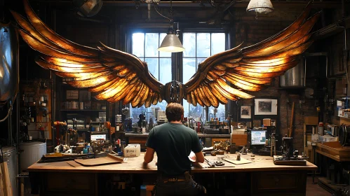 Golden Wings in a Craftsman's Studio