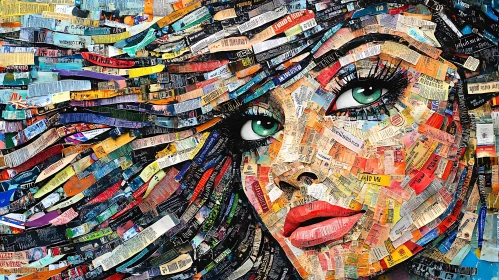 Paper Mosaic Portrait with Green Eyes