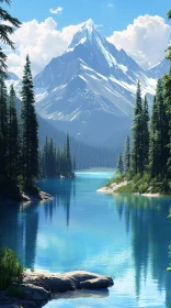 Idyllic Mountain Lake Landscape AI Image