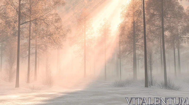 AI ART Mystical Winter Forest with Soft Sunlight