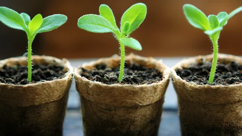 Three Seedlings in Biodegradable Pots