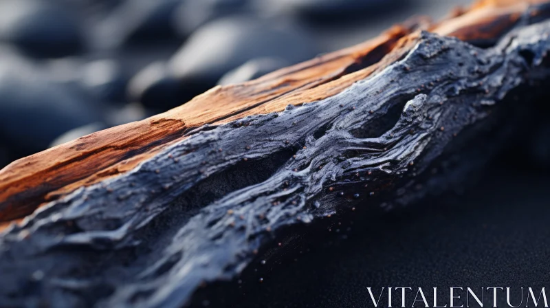 Charred Driftwood on a Beach: A Study in Detail and Texture AI Image