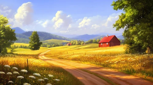 Rural Landscape with Barn and Field