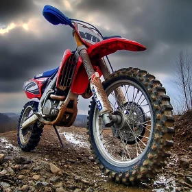 Muddy Motorcycle Under Cloudy Sky