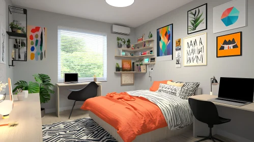 Contemporary Bedroom with Study Area