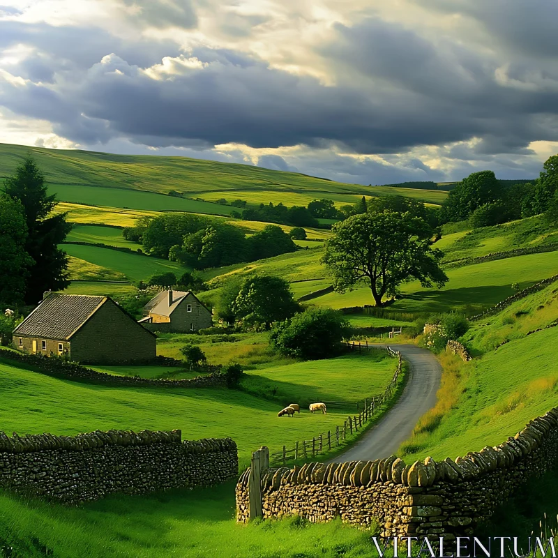 Idyllic Countryside Scene with Sheep AI Image