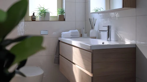 Contemporary Bathroom Design with Wooden Accents