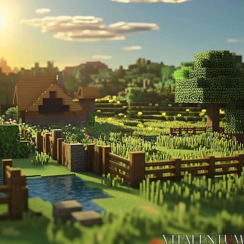 AI ART Blocky Serenity: A Minecraft Vista