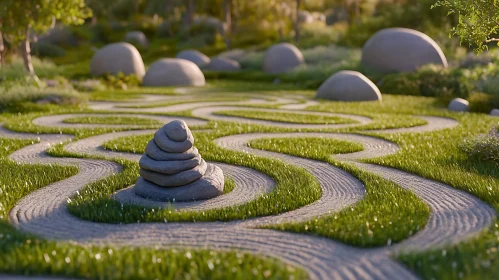 Serene Landscape with Stacked Stones