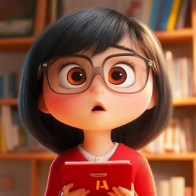 Animated Child with Glasses and Tablet
