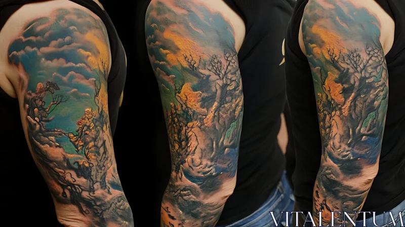 Mystical Nature-Inspired Full-Arm Tattoo AI Image